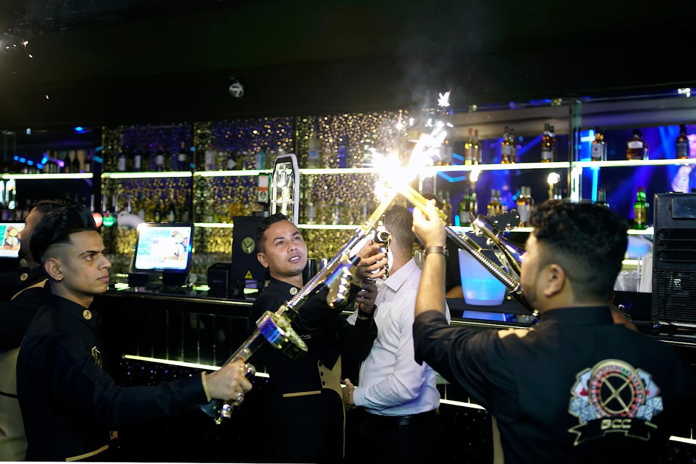 Club dance floor lights and crowd